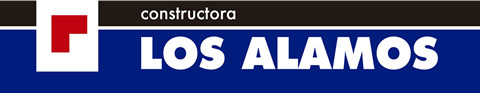 Logo de la Constructora Los Álamos de color blanco, azul, rojo y negro